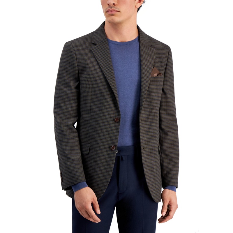 Vince Camuto Mens Slim Fit Brown Plaid Sport Coat Blazer 40R