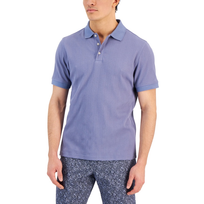 Alfani Men's Textured Stripe Short Sleeve Polo Shirt  Camminare Noir Blue Small