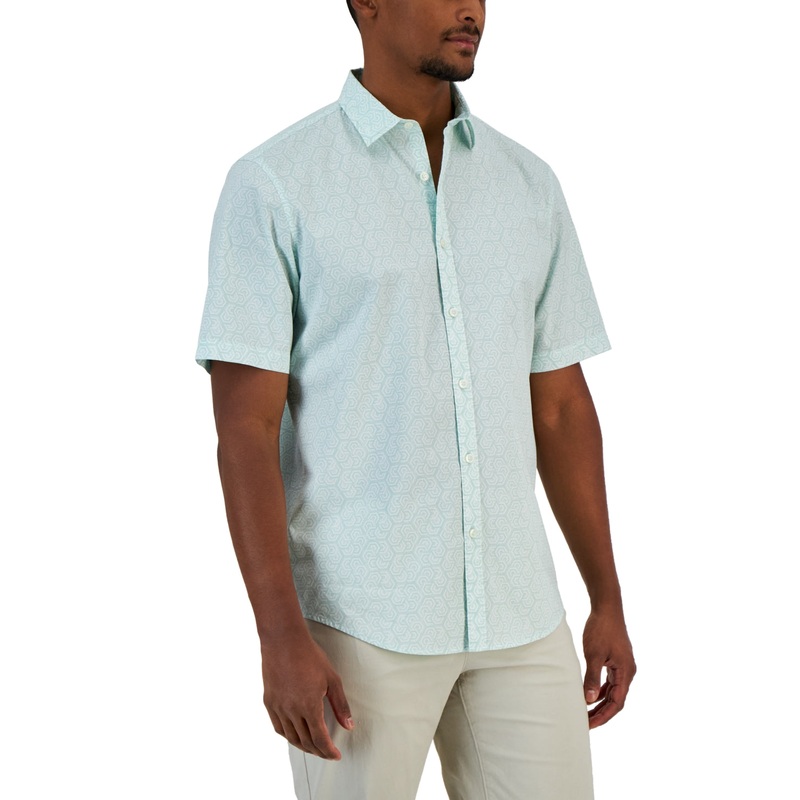 Alfani Mens Classic Fit Short Sleeve Button Down Shirt Minnow Light Green Medium