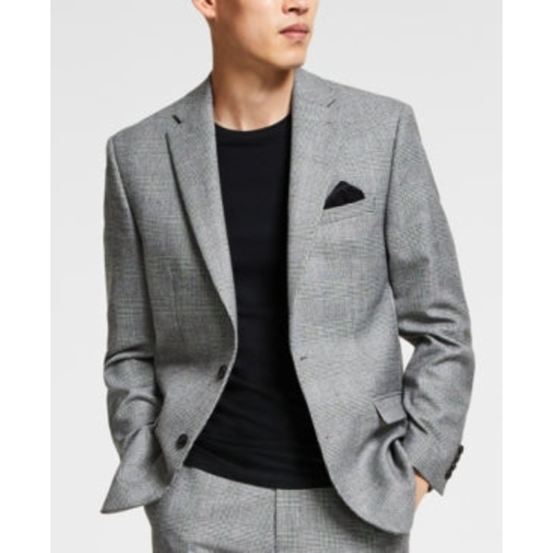 Bar III Men's Slim Fit Black White Plaid Suit Jacket 36S