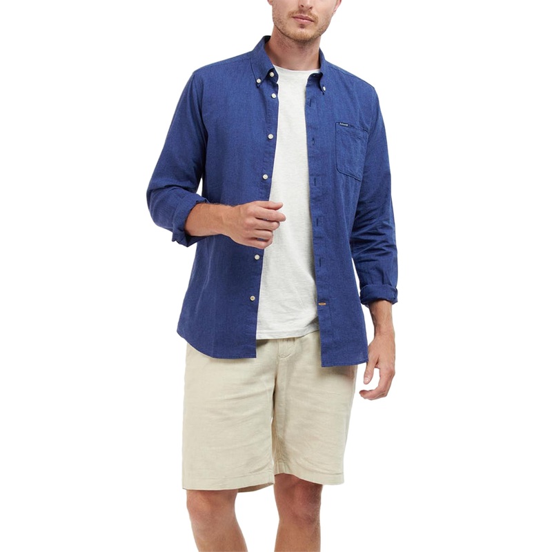 Barbour Mens Nelson Tailored Fit Solid Button Down Shirt Indigo Blue XL