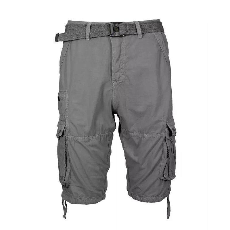 Blu Rock Men's Vintage Like Cotton Cargo Belted Shorts Grey 32