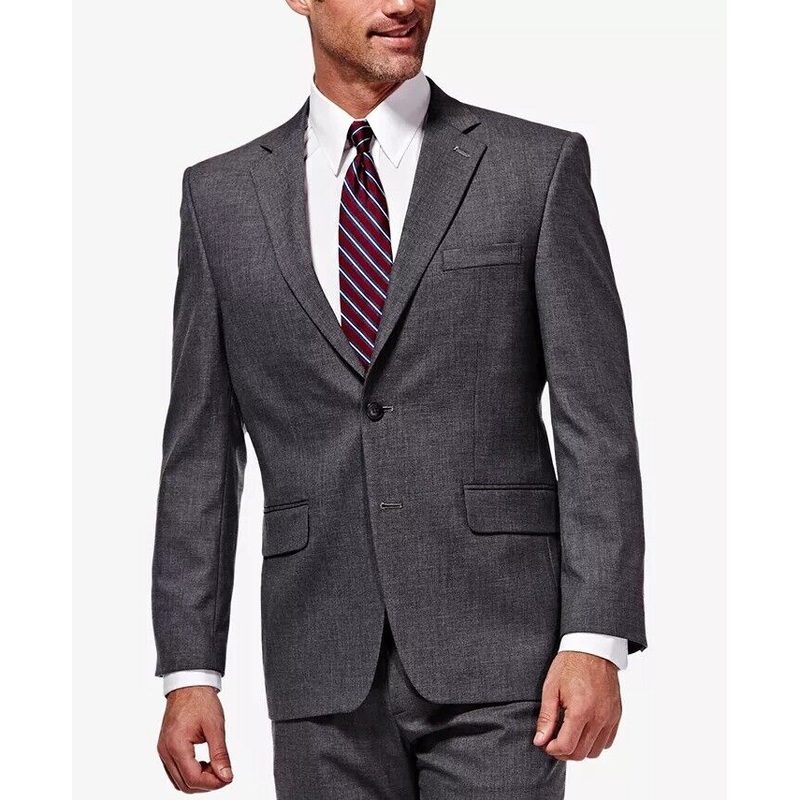 Haggar Mens Sharkskin Classic Fit Sport Coat Blazer Dark Grey 50R