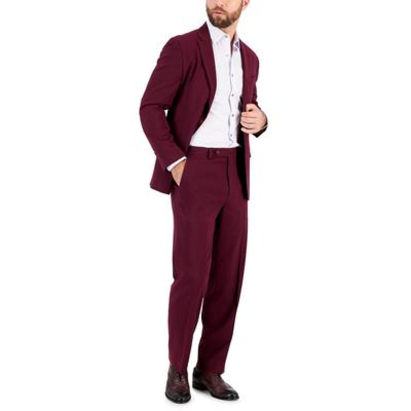 NAUTICA Mens Suit 36S / 30 x 32 Burgundy Modern-Fit Bi-Stretch