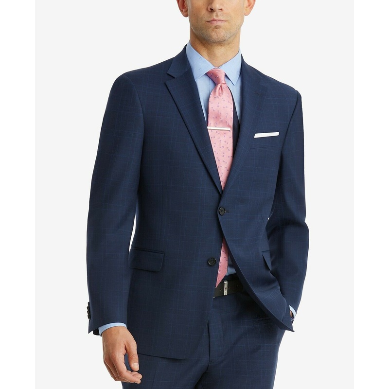 Tommy Hilfiger Mens Modern Fit Flex Sport Coat Blazer Navy Blue Plaid 48XL XLONG