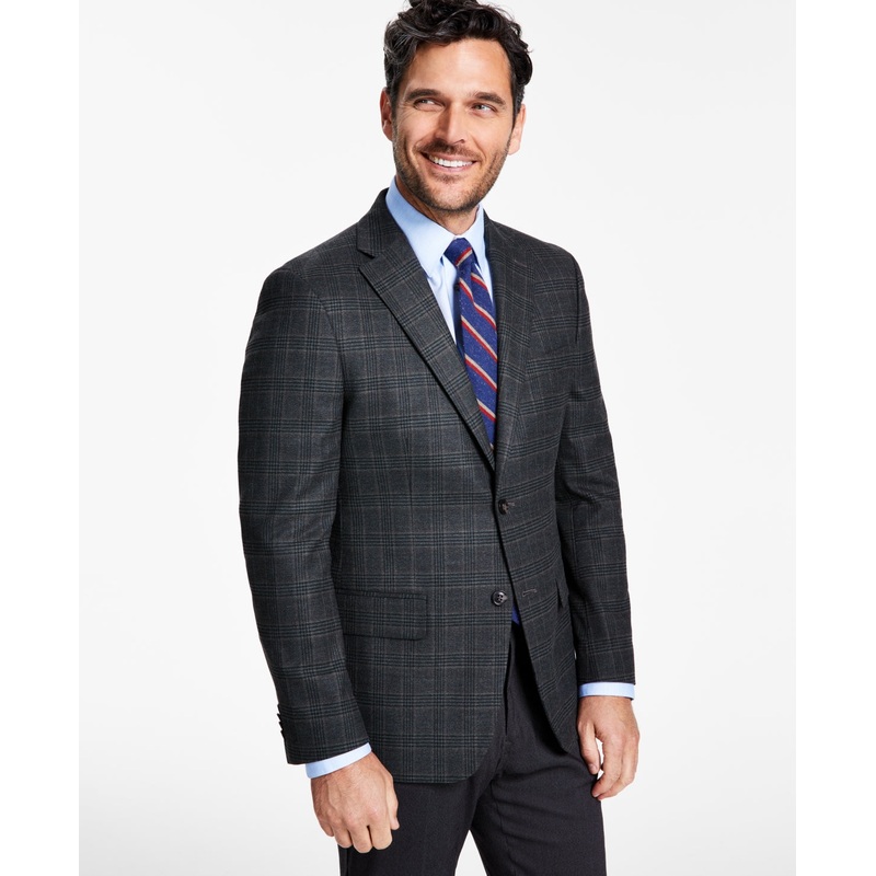 Tommy Hilfiger Mens Modern Fit Plaid Sport Coat Blazer Green Brown  42R