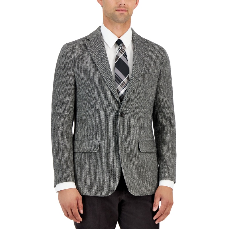 Tommy Hilfiger Modern Fit Wool Sport Coat Blazer Black White 36S