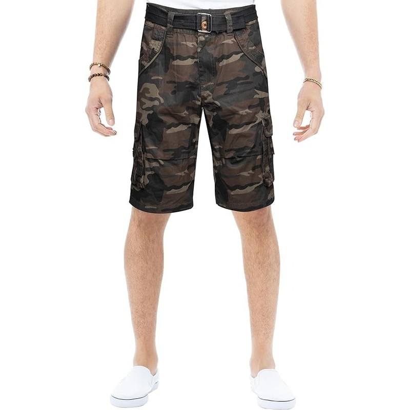 X-Ray Men's Belted Double Pocket 12.5" Cargo Shorts Olive Camo 32