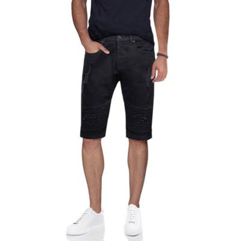 X Ray Men's Distressed Moto Denim Jean Shorts Black 34