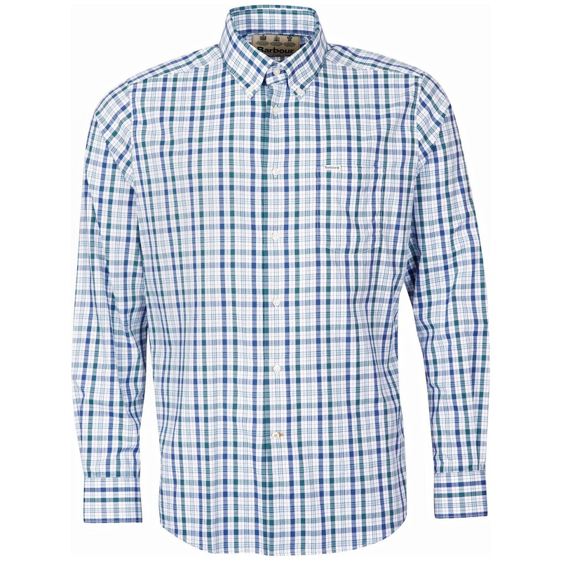 Barbour Men's Hallhill Performance Button Down Shirt  Green Blue Combo XL