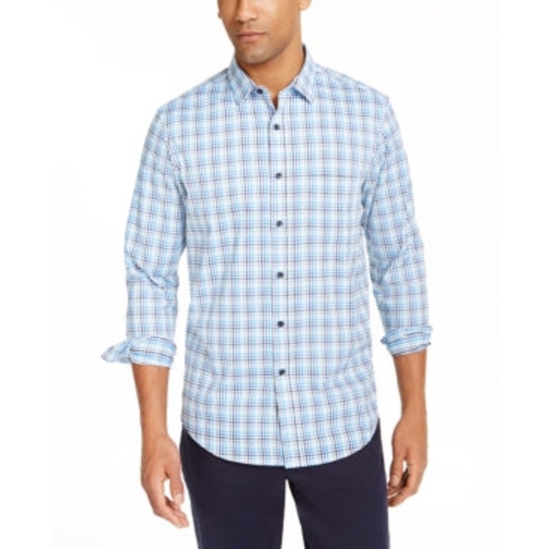 Club Room Men's Ombre Plaid Button Down Shirt Light Blue Combo XL