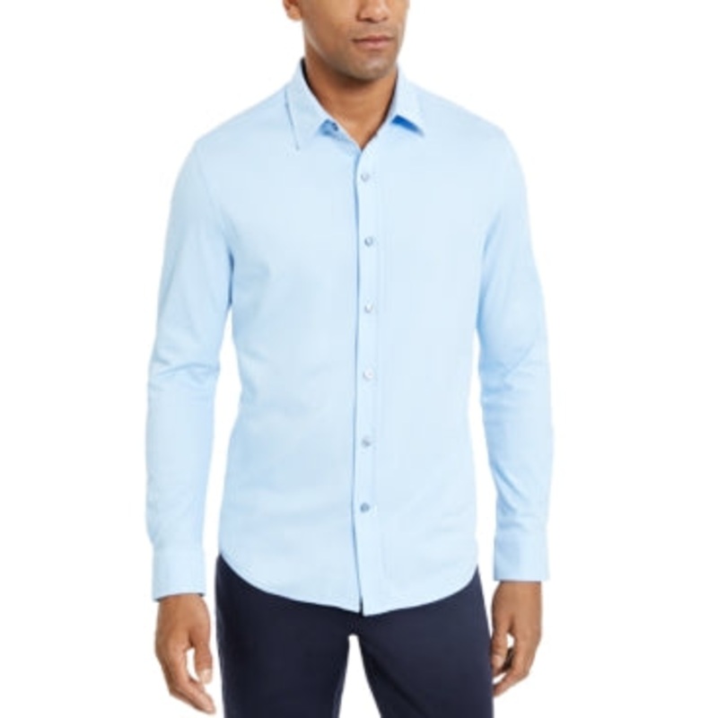 Tasso Elba Men's Birdseye Knit Button Down Shirt Pale Blue Large