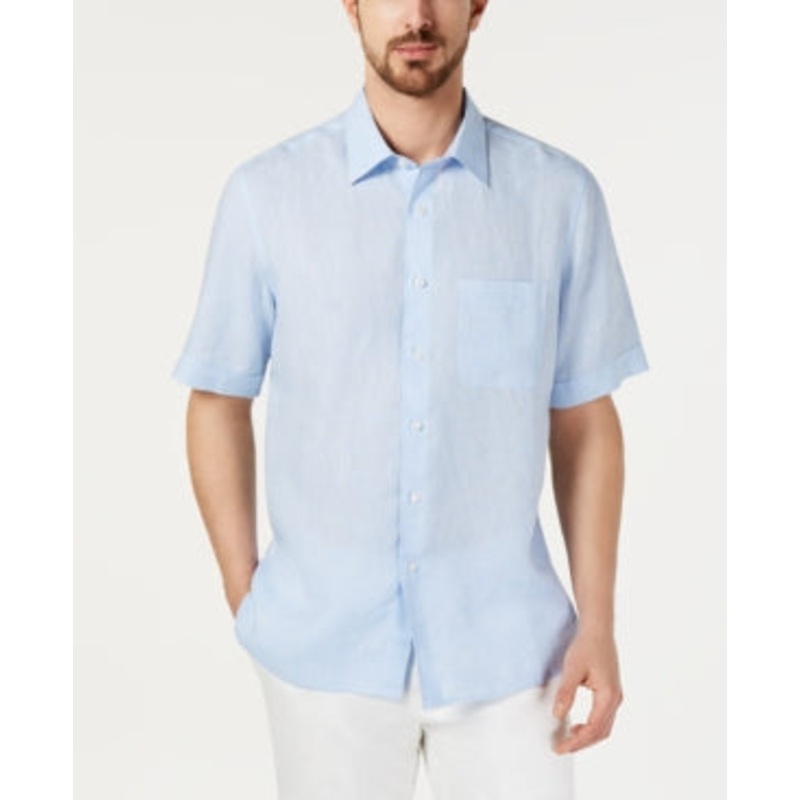 Tasso Elba Men's Cross Dyed Short Sleeve Button Down Shirt Light Blue 2XL