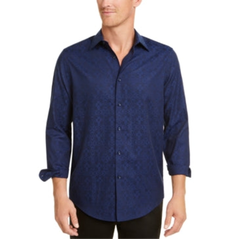 Tasso Elba Men's Medallion Print Button Down Shirt Blue 2XL