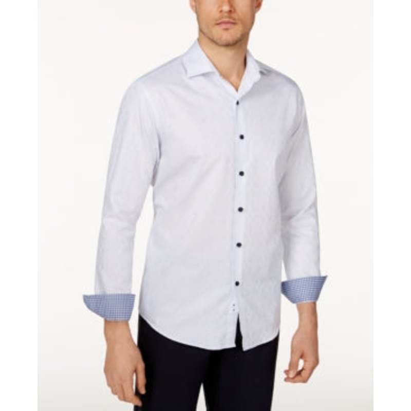 Tasso Elba Men's Medallion Print Button Down Shirt White 2XL