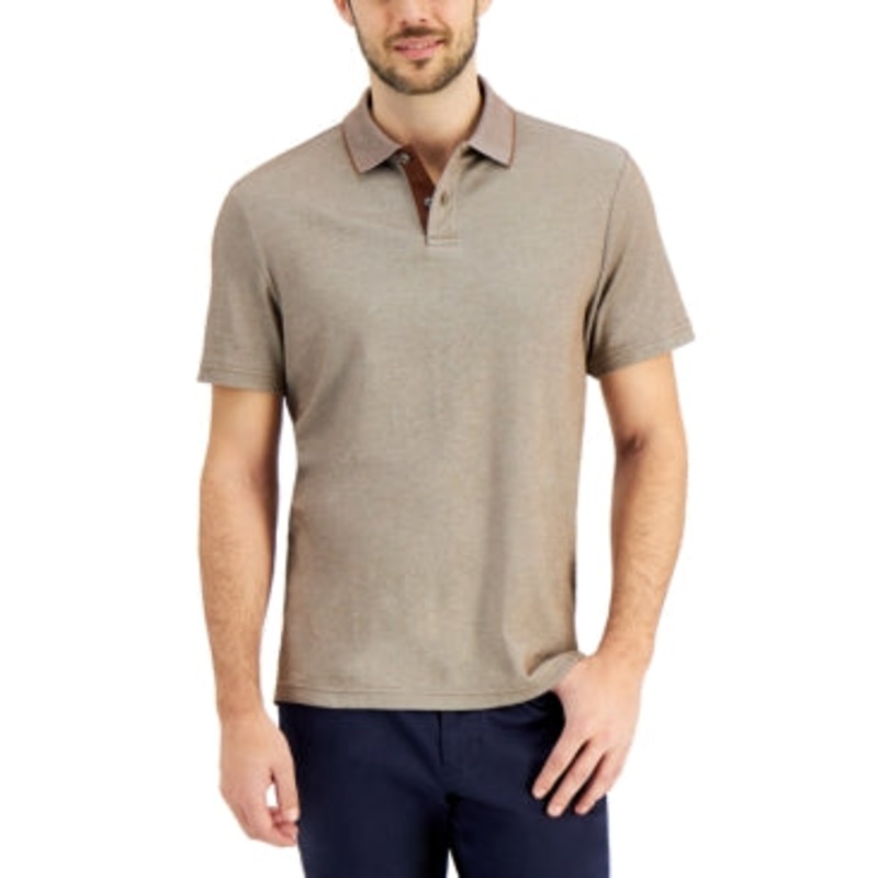 Tasso Elba Mens Short Sleeve Polo Shirt Island Cocoa Op Brown 2XL