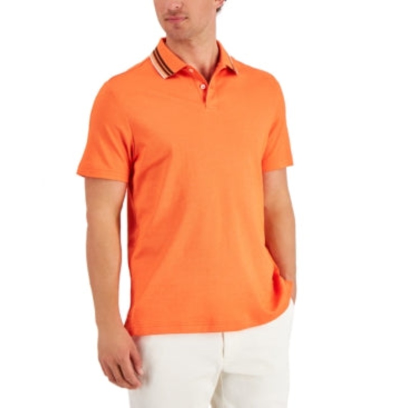 Tasso Elba Mens Short Sleeve Polo Shirt Orange Large