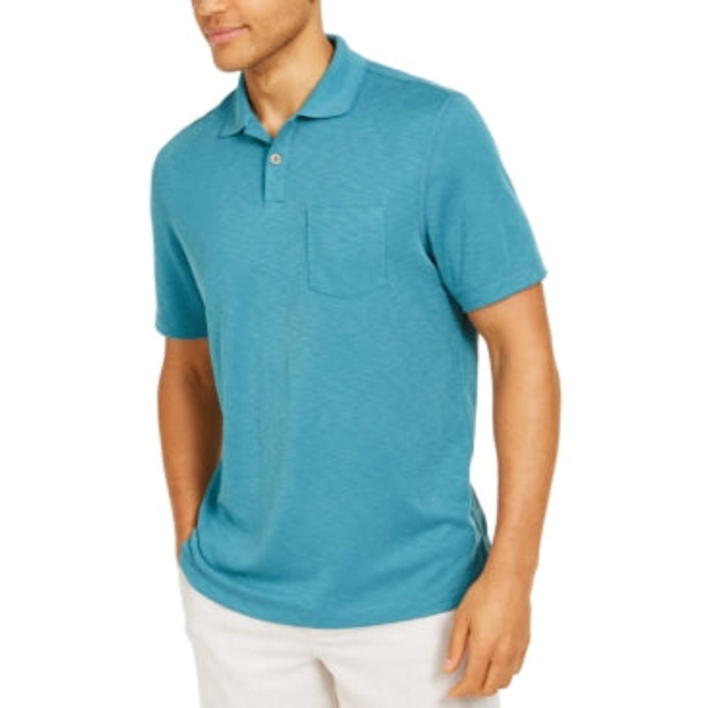 Tasso Elba Mens Solid Pocket Polo Shirt Tuscan Mare Blue Large