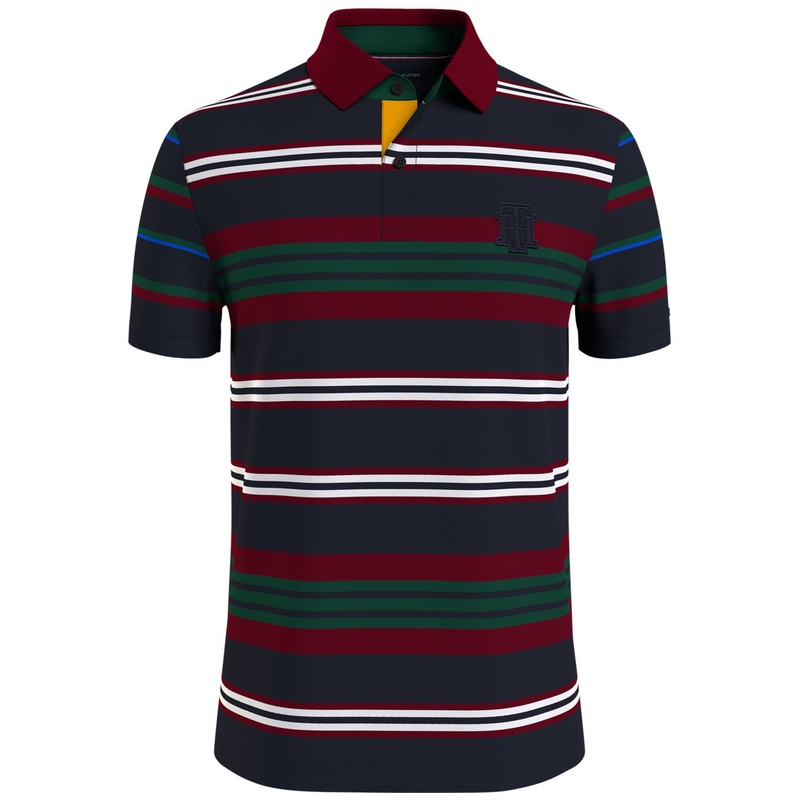 Tommy Hilfiger Men's Ivy Mixed Stripe Short Sleeve Polo Shirt Desert Sky Small