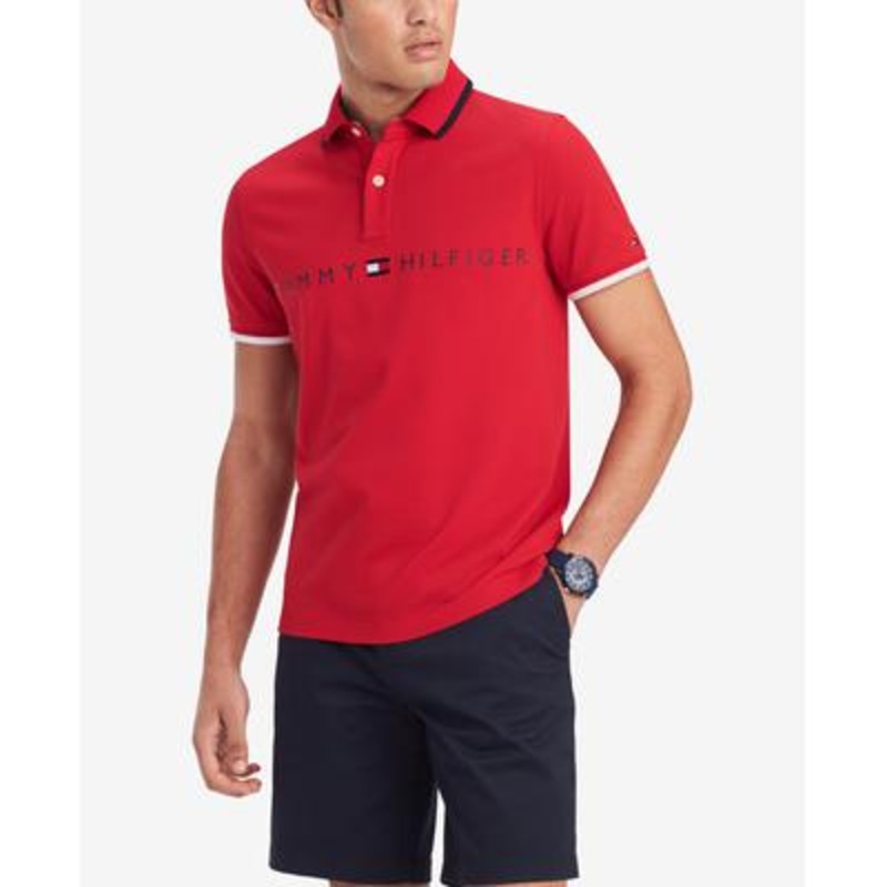 Tommy Hilfiger Men's Tomas Graphic Short Sleeve Polo Shirt Apple Red Small