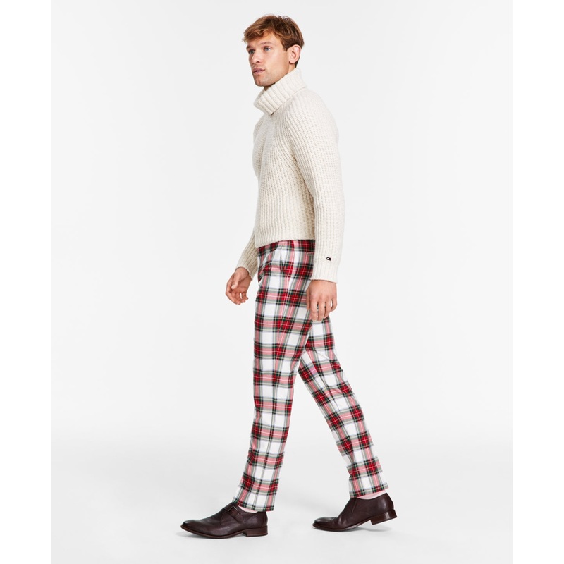 Tommy Hilfiger Mens Modern Fit TH Flex Suit Dress Pants Red White 34 x 30