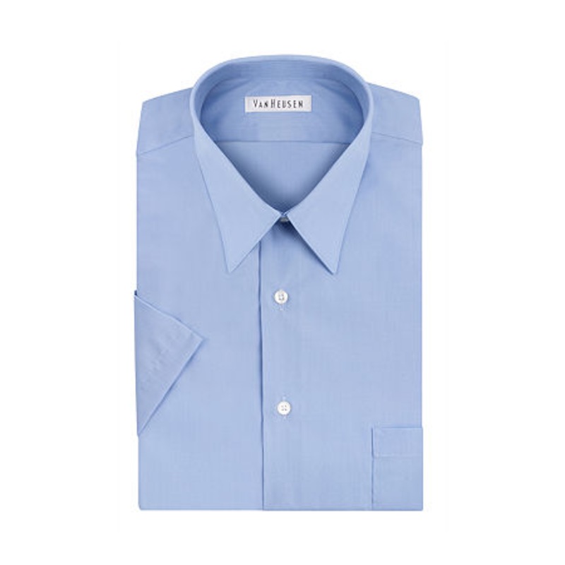 Van Heusen Poplin Solid Short Sleeve Button Down Shirt CAMEO BLUE 15.5 Neck