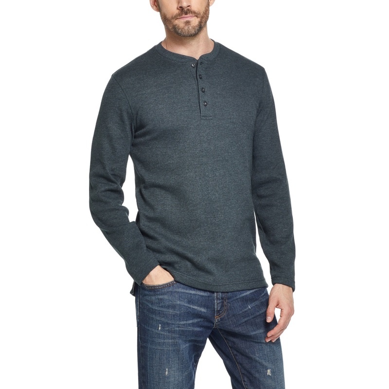 Weatherproof Vintage Men's Long Sleeved Waffle Henley T Shirt Green Large