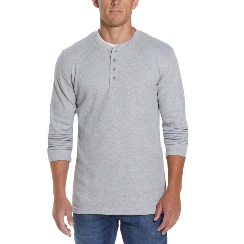 Weatherproof Vintage Men's Long Sleeved Waffle Henley T Shirt Grey Small