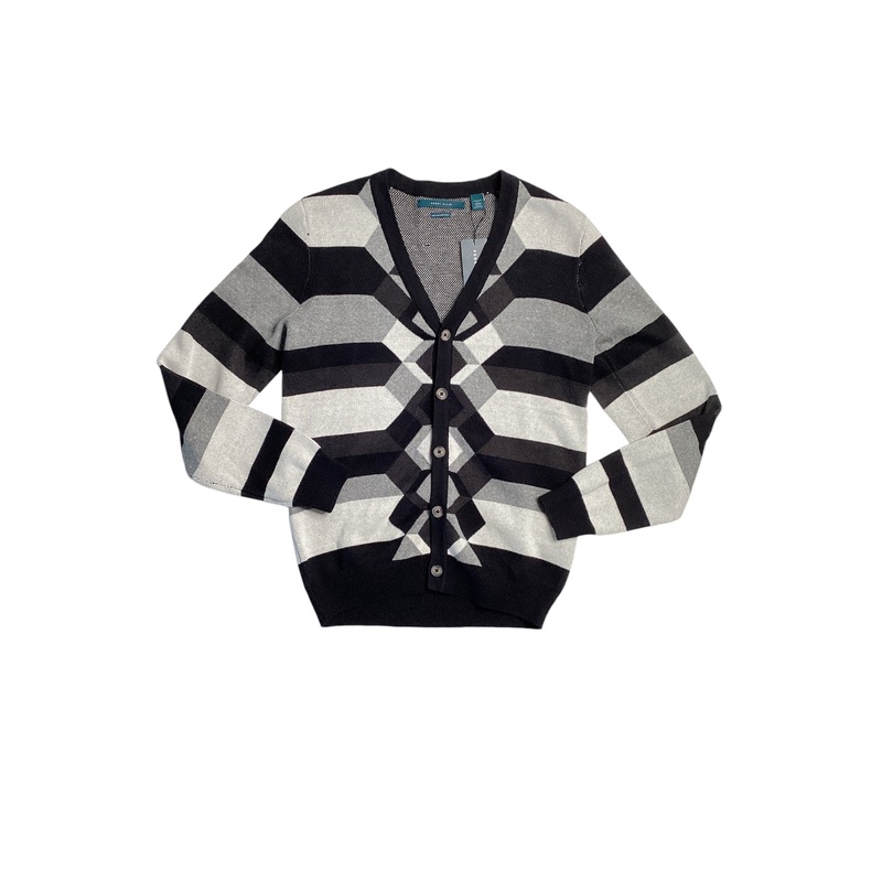 Perry Ellis Mens Button Cardigan Sweater Black Grey White Small