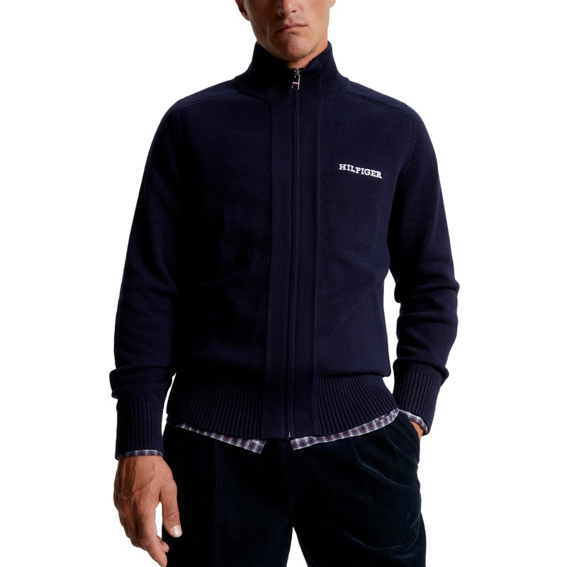Tommy Hilfiger Mens Chunky Full Zip Sweater Desert Sky Blue XXL