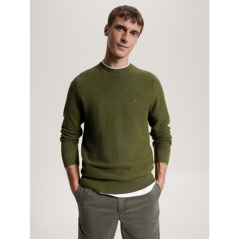 Tommy Hilfiger Mens Rectangle Stitch Crewneck Sweater Putting Green L