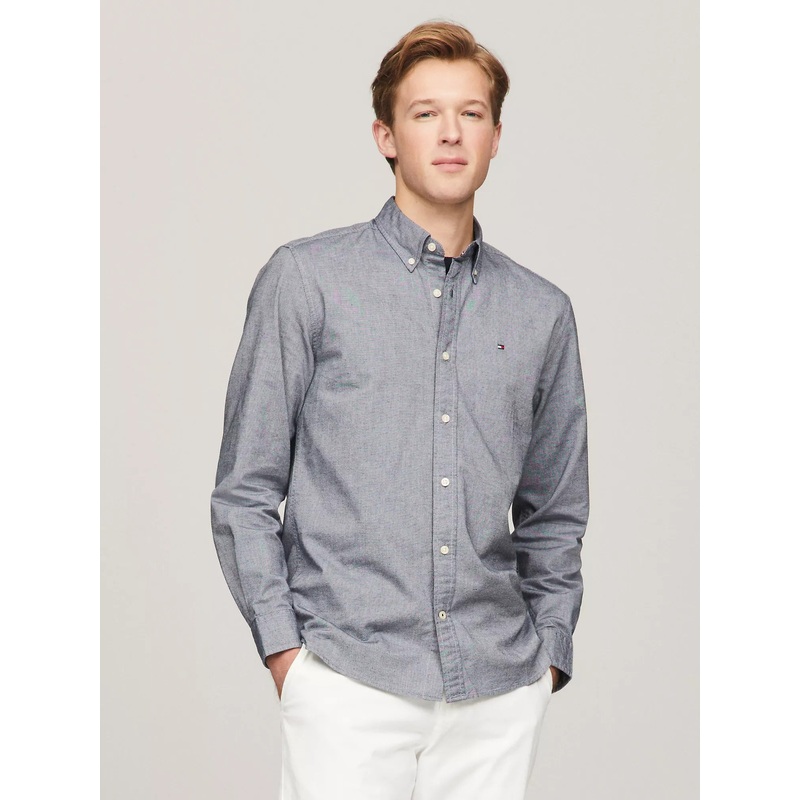 Tommy Hilfiger Solid Stretch Regular Fit Oxford Shirt Medium Navy Blue