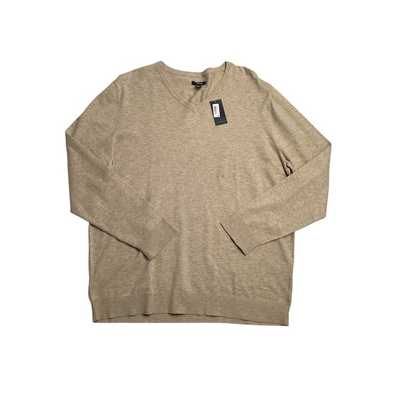 Alfani Mens Solid V Neck Cotton Sweater Twill Heather 2XL