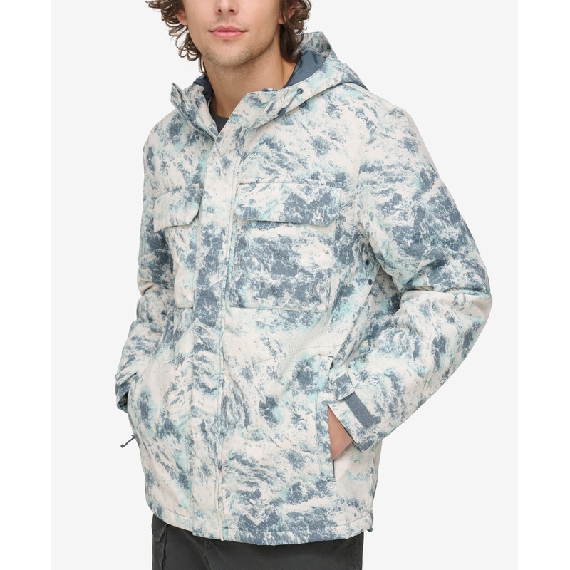 Bass Outdoor Men's Performance Hooded Pocket Jacket Blue White Large