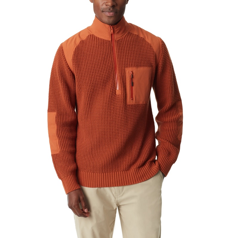 BASS OUTDOOR Mens Quarter Zip Long Sleeve Sweater Burnt Orange Medium