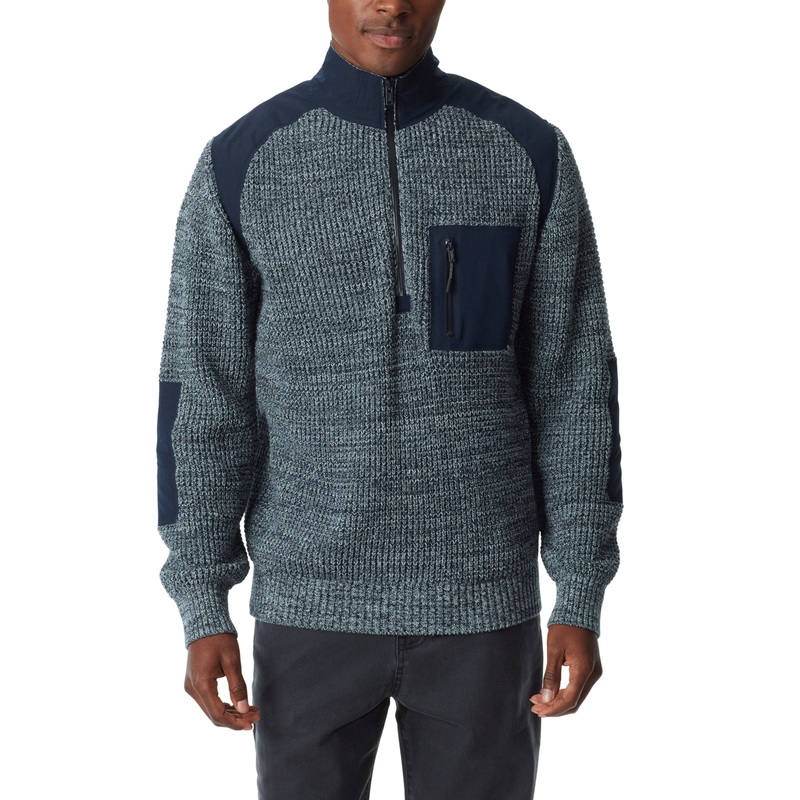 BASS OUTDOOR Mens Quarter Zip Long Sleeve Sweater Celestial Blue XL