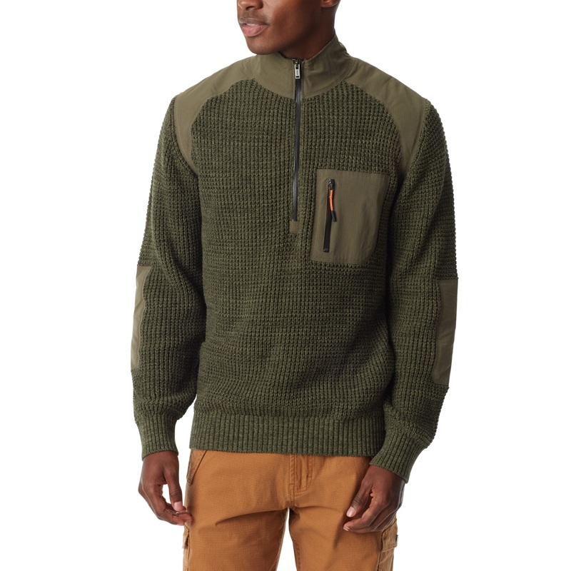 BASS OUTDOOR Mens Quarter Zip Long Sleeve Sweater Deep Lechen Green XL