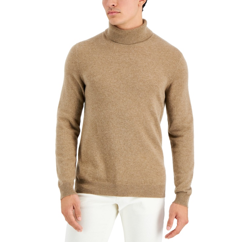 Club Room Mens Cashmere Turtleneck Sweater Dark Natural Heather Brown 2XL
