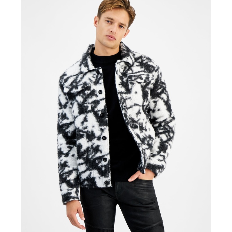 CRWTH Mens Clydesdale Printed Rancher Jacket  Black White Small