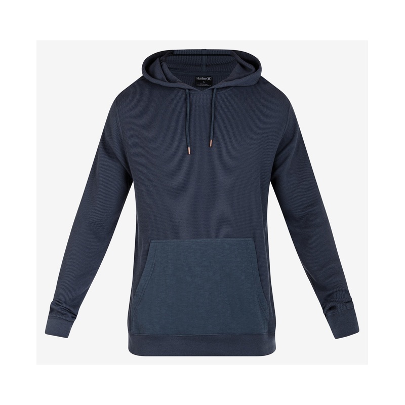 Hurley Mens Felton Thermal Pullover Hoodie Sweatshirt Iron Ore Blue Large