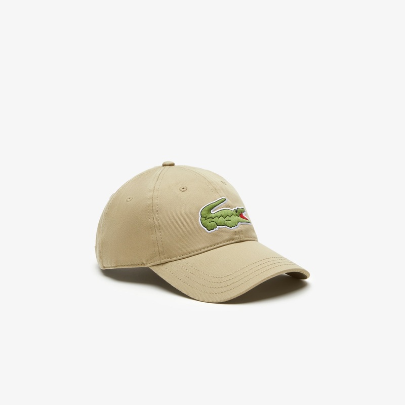 Lacoste Mens Adjustable Croc Cap Hat Logo Lion Beige OS