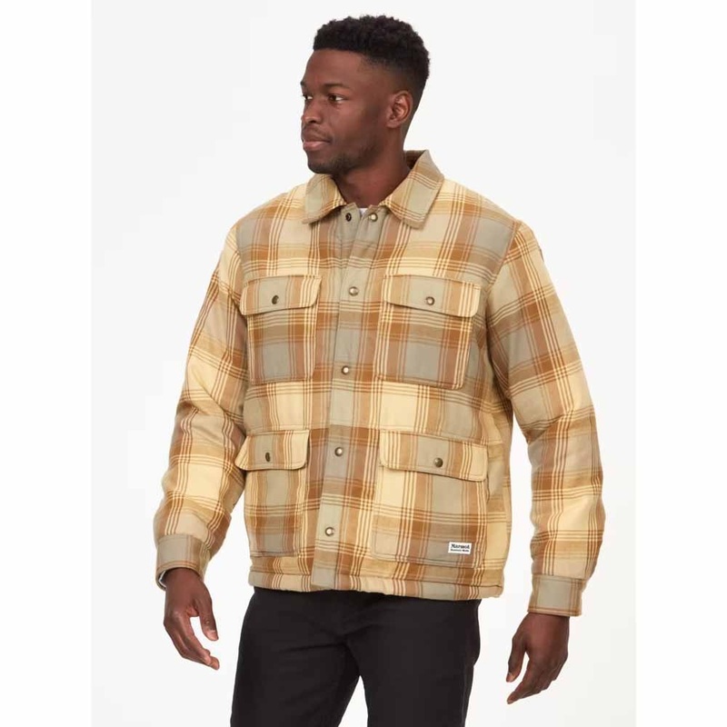 Marmot Men's Plaid Fleece Lined Flannel Shirt Jacket Light Oak Yellow Medium