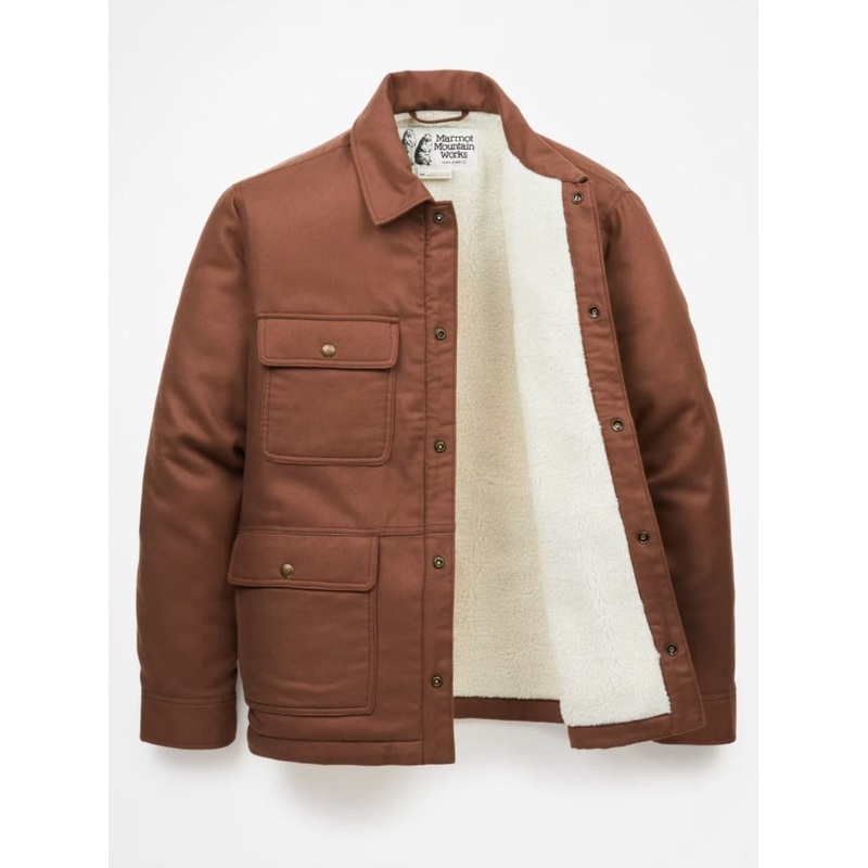 Marmot Mens Ridgefield Fleece Lined Flannel Shirt Jacket Pinecone Brown Medium