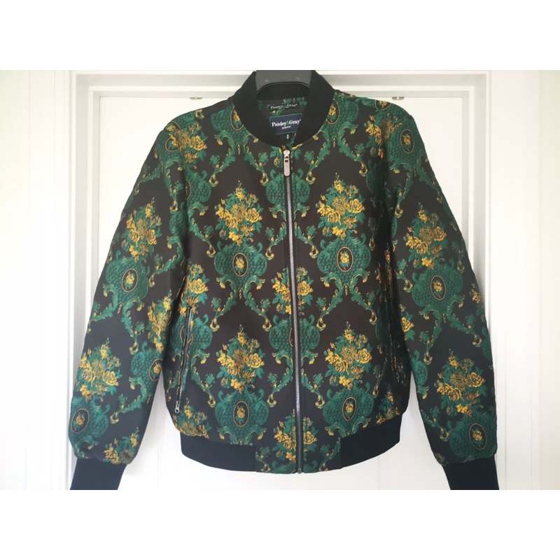 Paisley and Gray Mens Hyde Printed Bomber Jack Black Green Gold Large