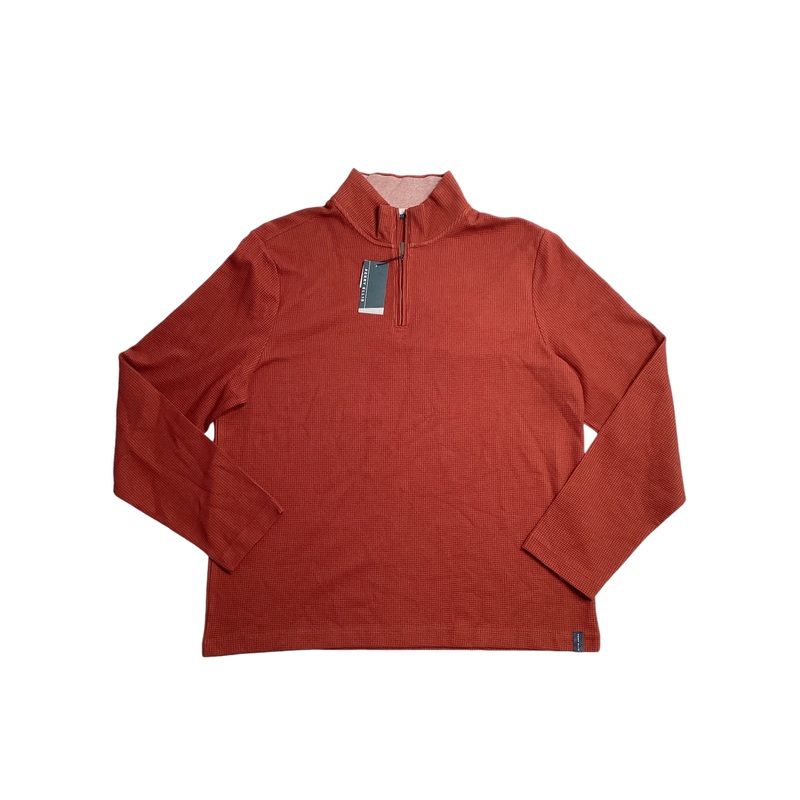 Perry Ellis Mens Waffle Knit Quarter Zip Sweater Fired Brick Red XL