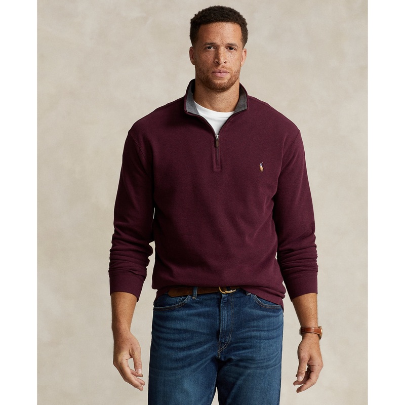 Polo Ralph Lauren Men's Big Tall Estate Rib Quarter Zip Pullover Red 2XLT