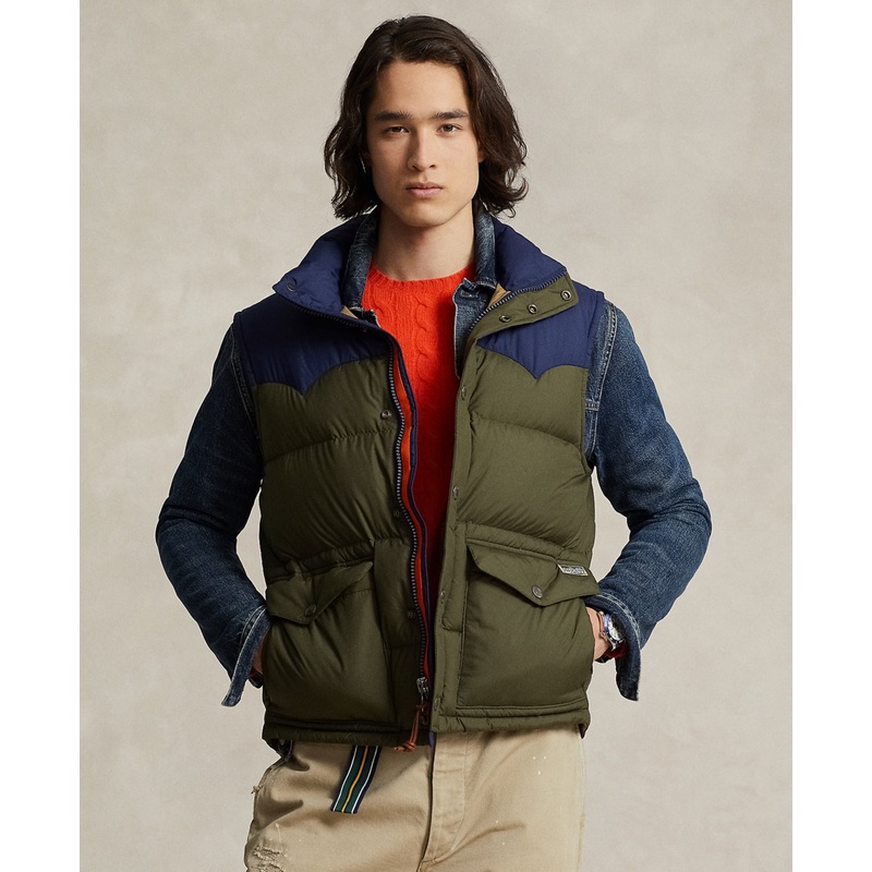 Polo Ralph Lauren Men's Water Repellent Down Western Vest Blue Green Large