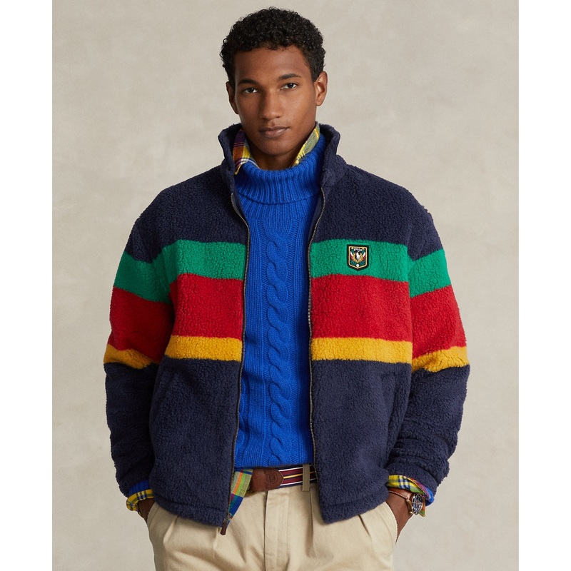 Polo Ralph Lauren Mens Laurel Crest Pile Fleece Jacket Cruise Navy Blue Large