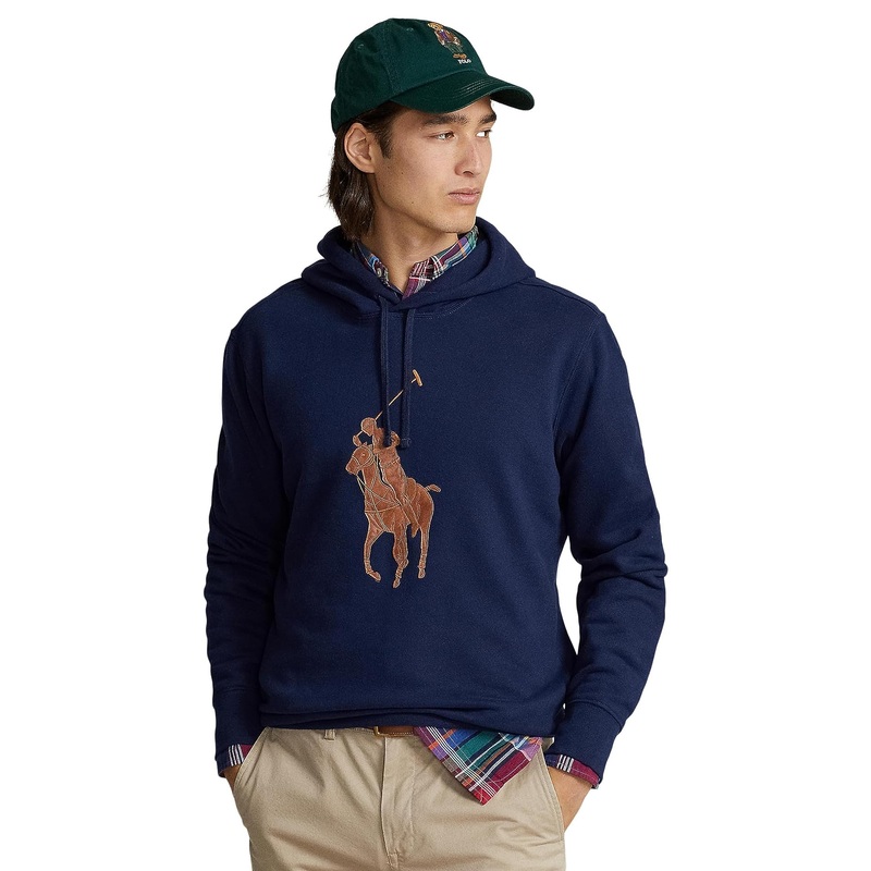 Polo Ralph Lauren Mens RL Fleece Leather Big Pony Sweatshirt Navy Blue 2XL