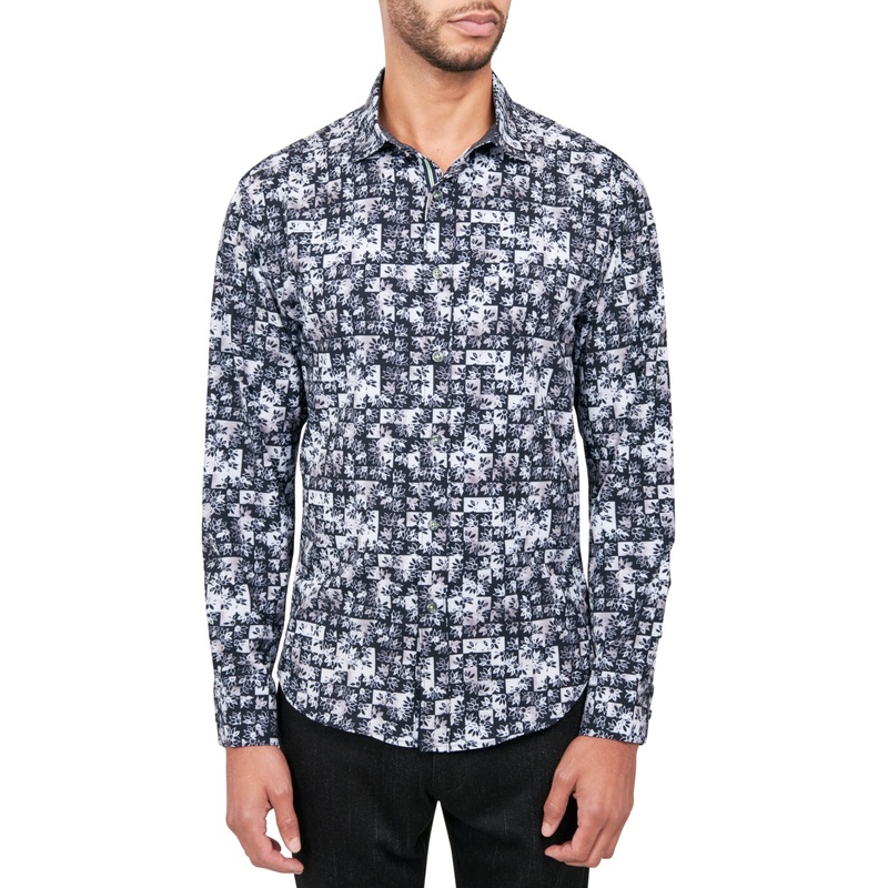 Society of Threads Mens Regular Fit Button Down Shirt Black XL
